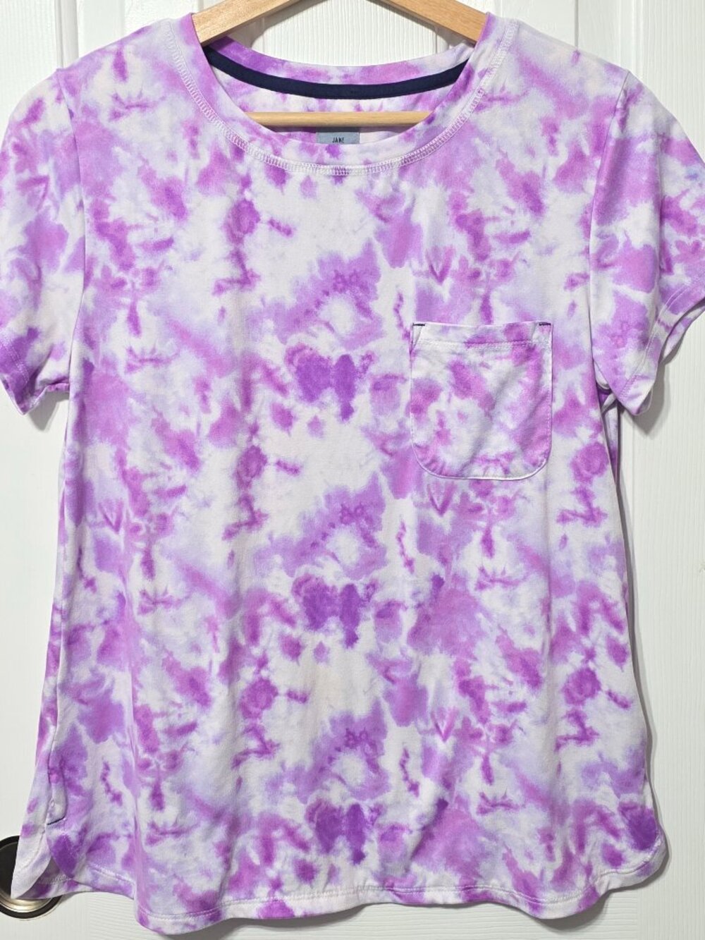 Purple tie dye short sleeve pocket tee, women's xs